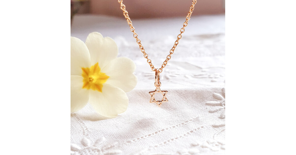 Collier Étoile De David En Métal Doré - Chaîne 46+4 Cm, Fermoir Mousqueton, Neuf Avec étiquettes